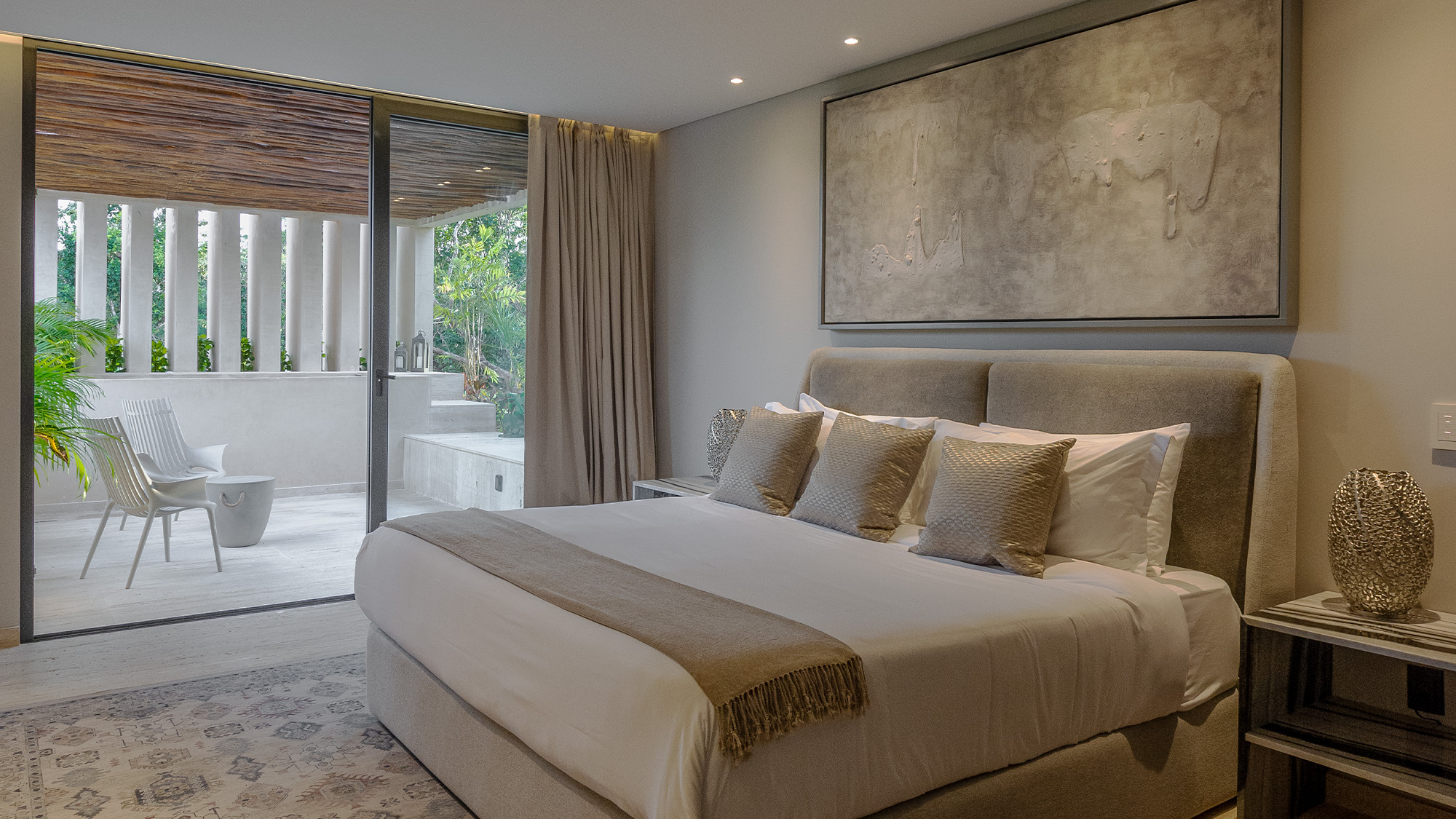 King bedroom with terrace at night